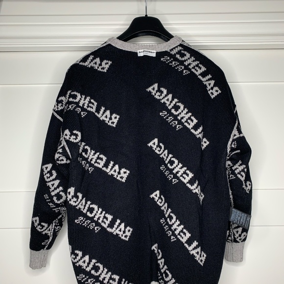 Balenciaga Gray and Black Diagonal Logo Sweater - Picture 7 of 7